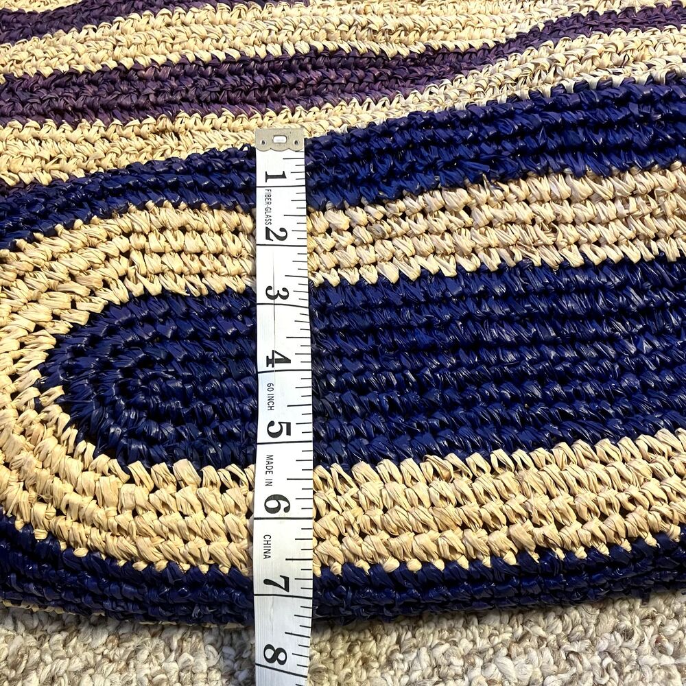 J. McLaughlin Straw Tote Bag Bamboo Handles Striped Beach Bag Lined Sea Grass - Picture 10 of 10